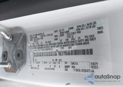 2013 Ford Escape S из США, поврежденный, VIN 1FMCU0F78DUD87641